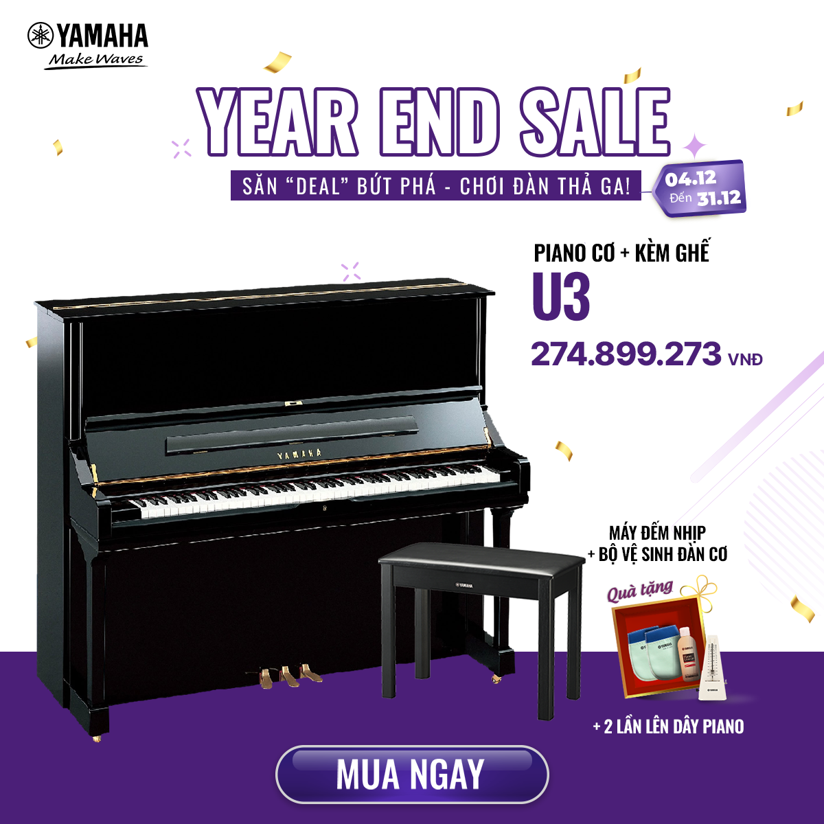 Đàn piano cơ U3 kèm ghế